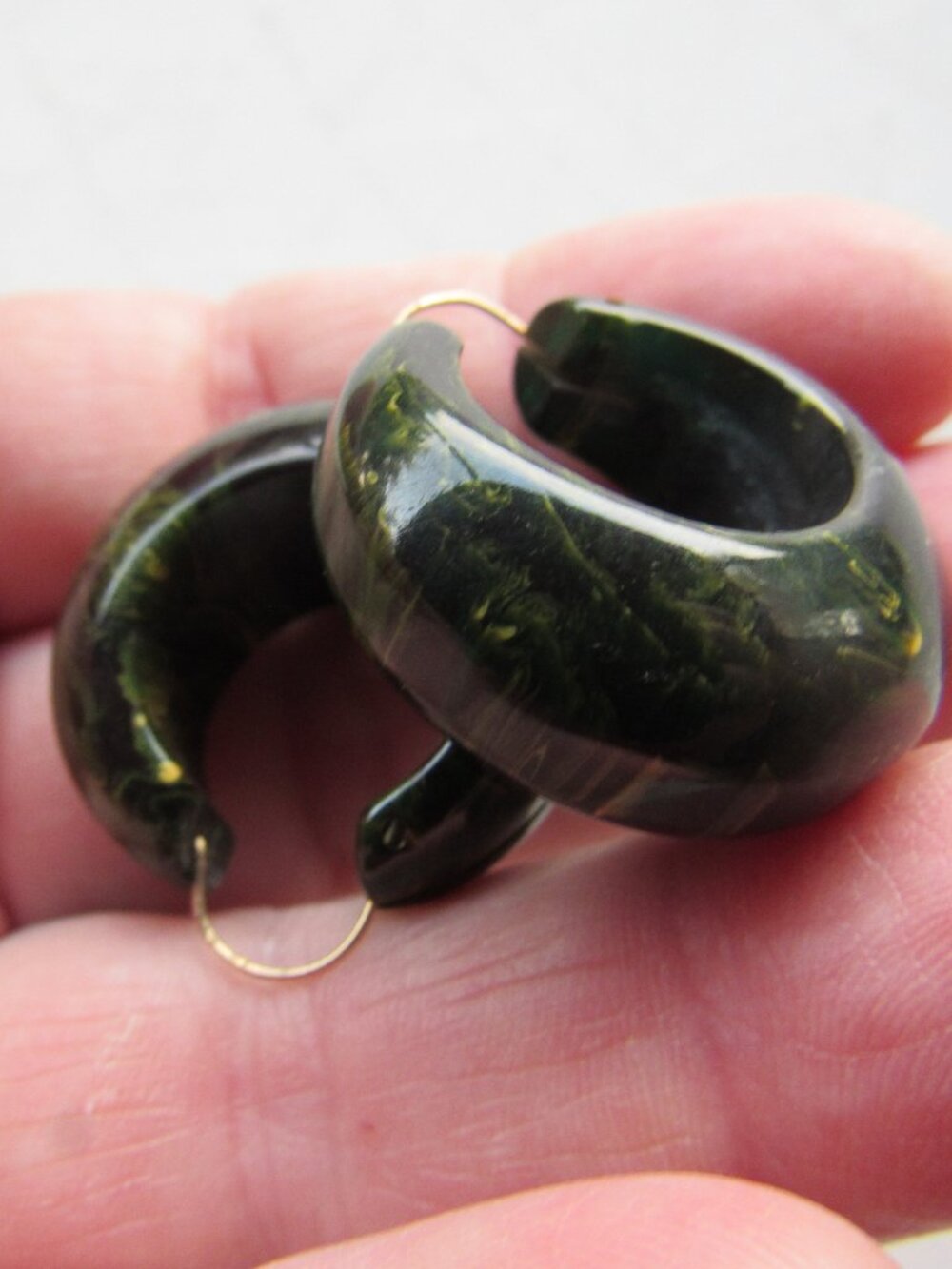 Spinach Green Bakelite Hoop Earrings Tested